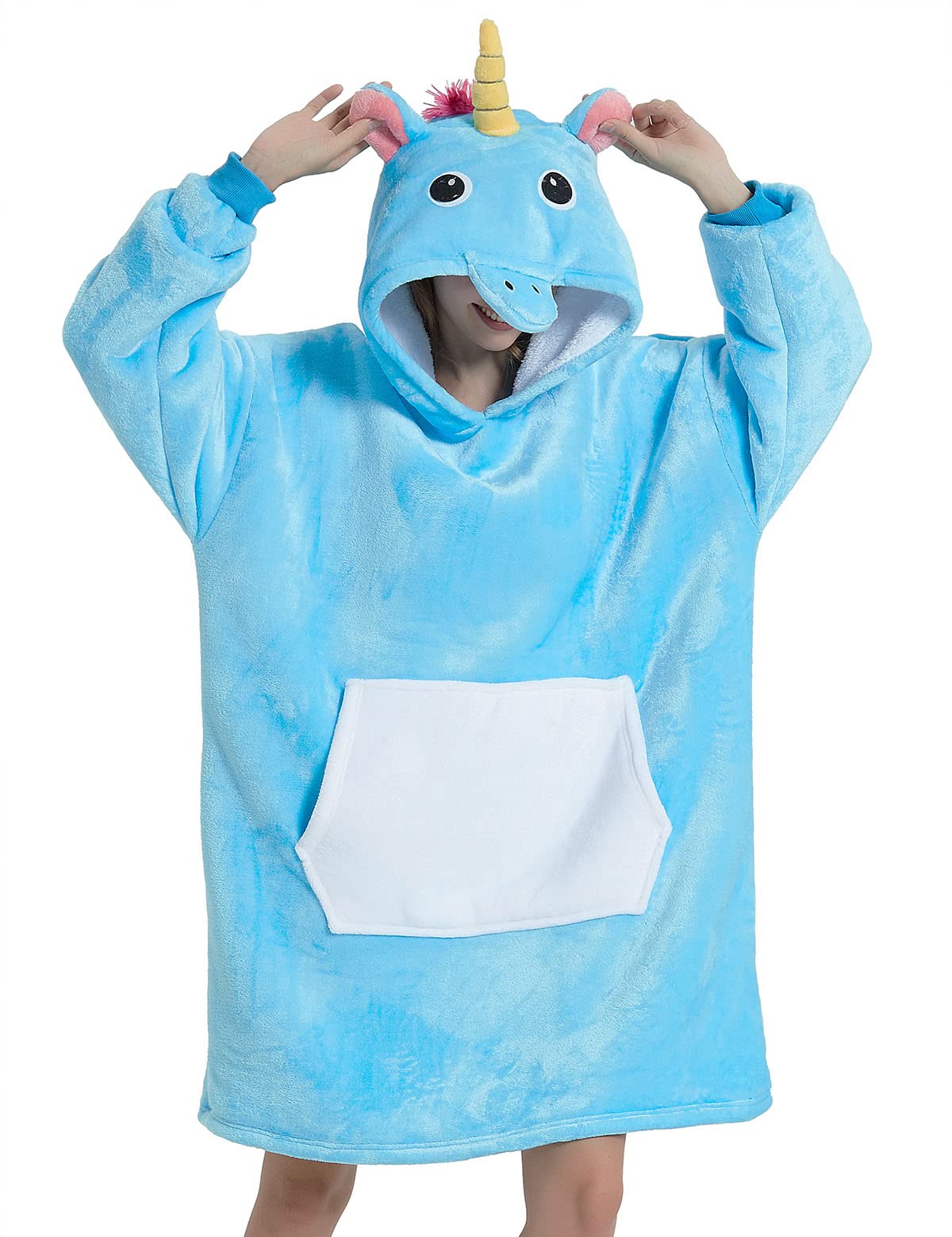 Oversized Blanket Hoodie Adult Sweatshirt Warm Plush With Big Pocket Hooded Snuggle Blanket WomenFluffy Loungewear Sherpa Fleece Throw Wearable Blanket Family Gifts Ideas (M, Sky blue) — image 1