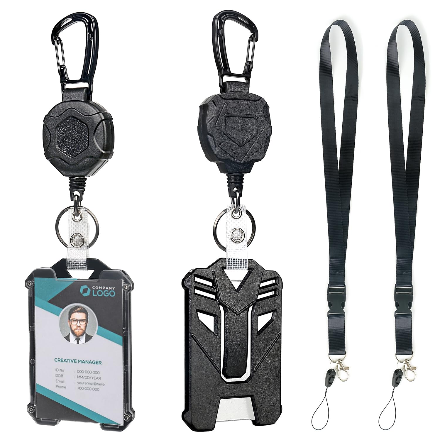 Photo 1 of AIDSOTOU Heavy Duty Retractable Keychain Carabiner Badge Reel ID Badge Holder Retractable Clip with Breakaway Lanyard ID Cards Holder Cool Tactical ID Holder