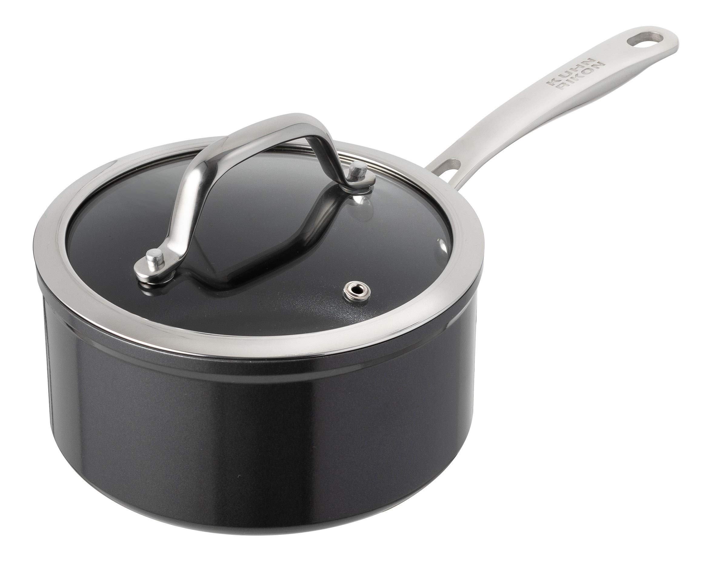 KUHN RIKON Easy Pro Aluminium Non-Stick Saucepan with Glass Lid, 3 Litre/20 cm Black