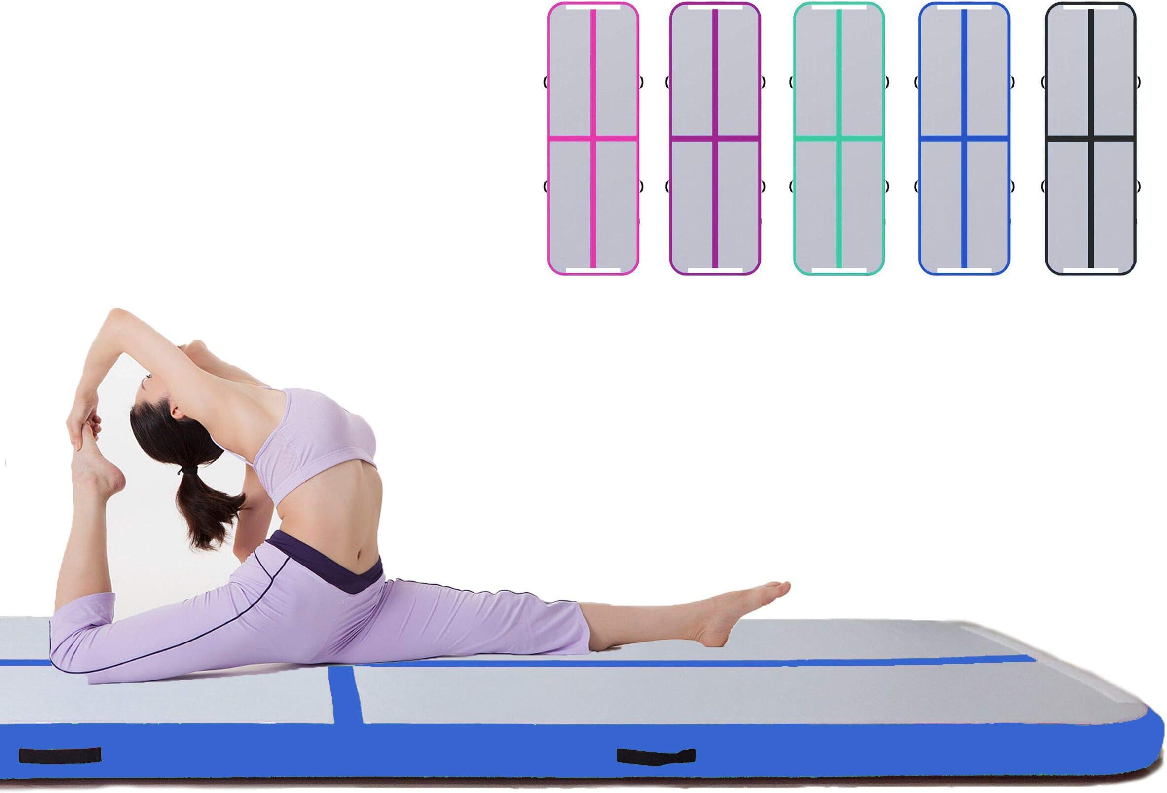 10ft/13ft/16ft/20ft/23ft/26ft Inflatable Gymnastics Airtrack Tumbling Mat Air Track Floor Mats with Electric Air Pump for Home Use/Training/Cheerleading/Beach/Park and Water (Blue, 10X3.3X0.33 FT)