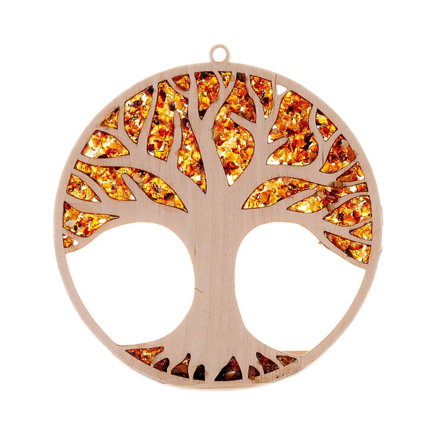 Raduly Suncatcher Amber Birch Wood Tree of Life Suncatcher Suncatcher Window Decoration Diameter 10 cm