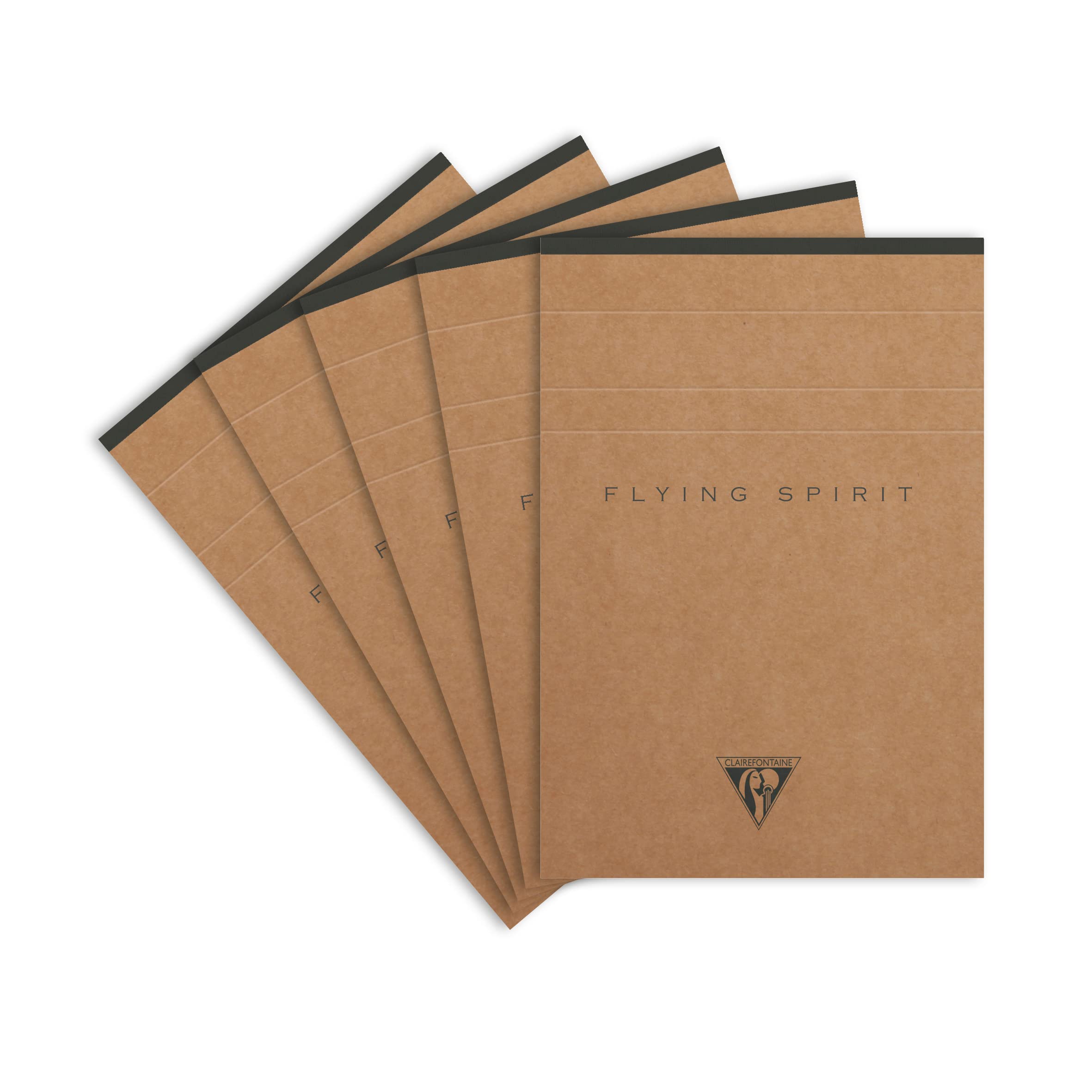 Clairefontaine 103646C - A pack of 5 glued Flying Spirit letterhead pads 140 detachable ivory pages 10.5x14.8 cm 90g lined, brown Kraft cover, assorted patterns