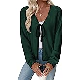 EVALESS Womens Cardigan Sweaters Trendy V Neck Long Sleeve Open Front Bow Tie Knit Chunky Lightweight Fall Outerwear
