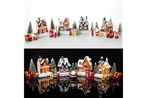 Christmas Village Sets, Christmas Village Houses with LED Light, Christmas Town Scene Figurines Building Sets Christmas Colle