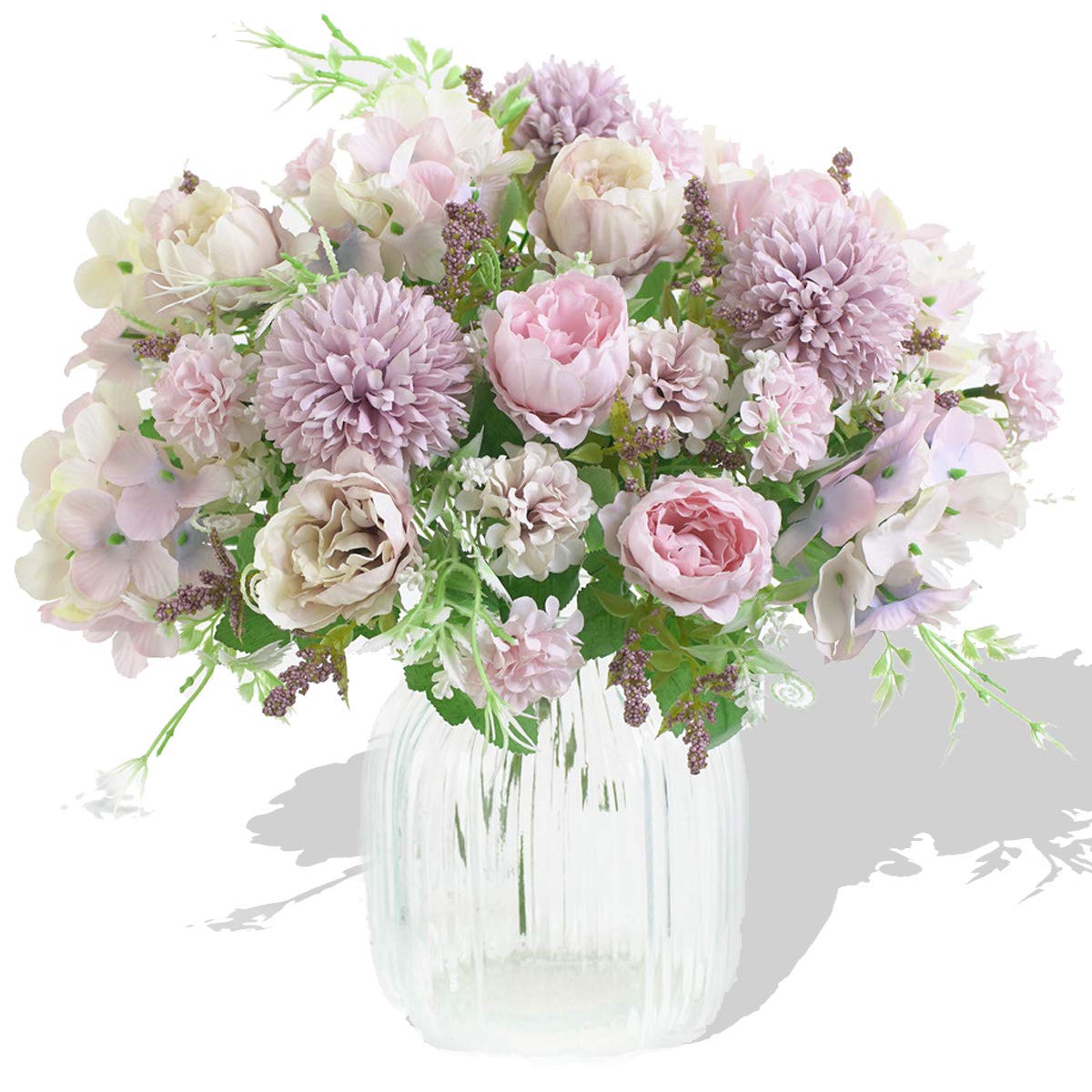 Artificial Flowers, 2 Pcs Fake Peony Silk Light Purple Hydrangea Bouquet Decor Plastic Carnations Daisy Realistic Flower Arrangements Wedding Decoration Table Centerpieces,for Home Office Party Decor โ image 1