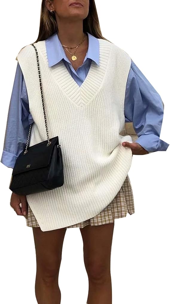 Suéter geométrico feminino Y2k anos 90 camiseta regata estilo preppy