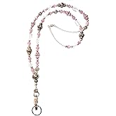 Hidden Hollow Beads Breakaway Pink Women's Lanyard Strong Beaded Made in USA ID Badge Card Holder Teacher Nurse Cruise Keys Keychain