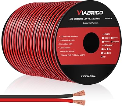 Viabrico 16 Gauge 200ft Electrical Wire Two Conductors Red Black 12V/24V
