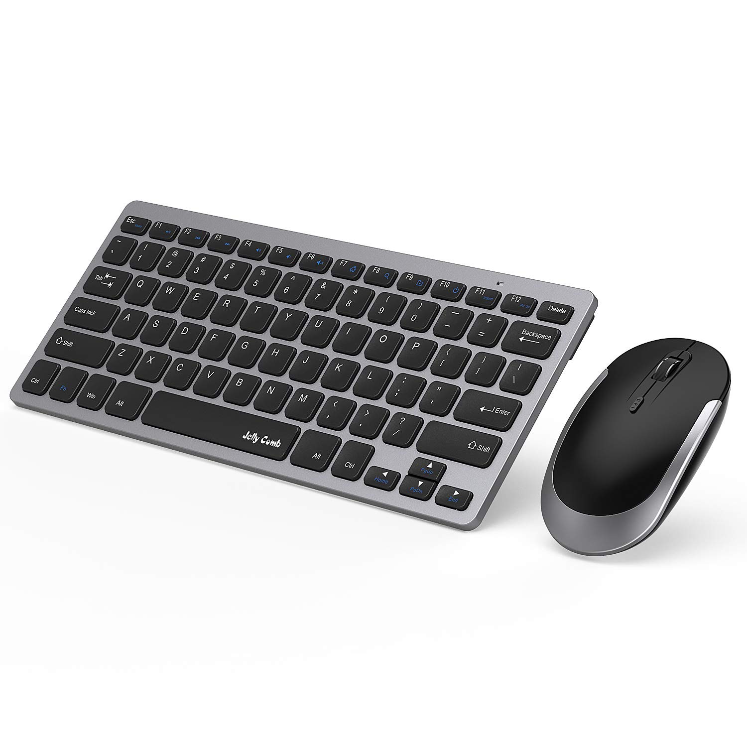 Wireless Keyboard and Mouse, Jelly Comb 2.4G Slim Compact Quiet Small Keyboard and Mouse Combo for Windows, Laptop, PC, Notebook-Black and Gray