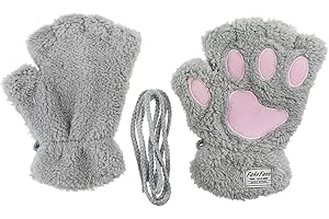 FAKEFACE Cute Cat Paw Gloves Faux Fur Plush Winter Fingerless Gloves Mittens Lion Claw Halloween Cosplay Costumes for Women Girls