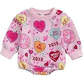 Lamuusaa Newborn Baby Girl Valentines Day Outfit Long Sleeve Heart Romper Bodysuit Oversized Sweatshirt Shirts 0-18M