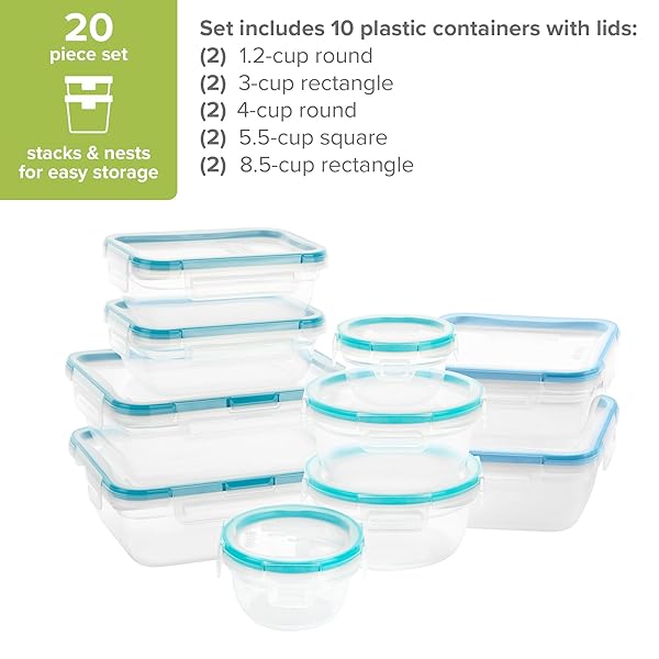 SNAPWARE PLASTIC TOTAL SOLUTIONS (10-PACK, MIXED SIZES) FOOD STORAGE CONTAINERS SET, AIRTIGHT & LEAKPROOF PLASTIC LOCKING BPA-FREE LIDS TUPPERWARE, FREEZER DISHWASHER MICROWAVE SAFE