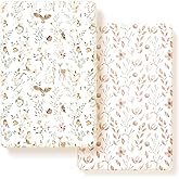 Pack n Play Sheets FItted 2 Pack, Stretchy Ultra Soft Jersey Knit Pack and Play Sheets, Universal Fitted Portable/Mini Crib Mattresses Snug and Safe, Beautiful Blush Pink Floral and Cute Animals Print