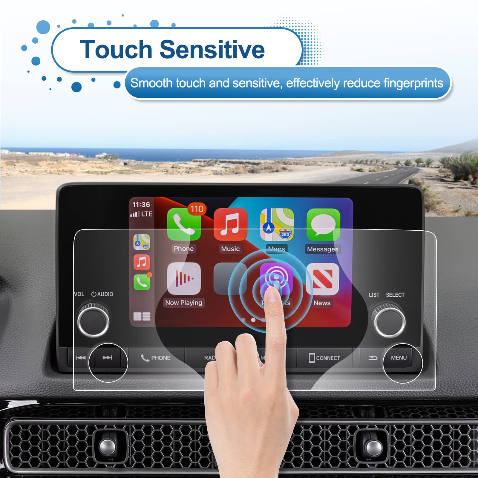 2022-2025 2026 Civic Screen Protector for Honda Civic (LX/EX/EX-L/Sport/Sport Hybrid) 7-inch Touchscreen, 9H Tempered Glass 2023 2024 2025 Civic Hatchback Sedan Accessories HD Transparent 7