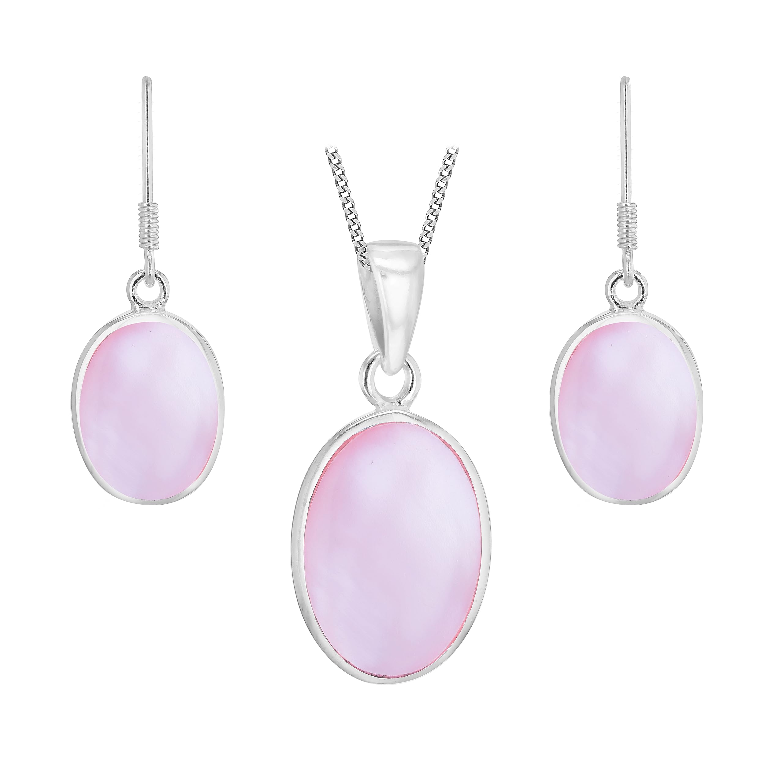 Tuscany Silver Women's Sterling Silver Set of Pink Mother of Pearl Round Pendant and Earrings