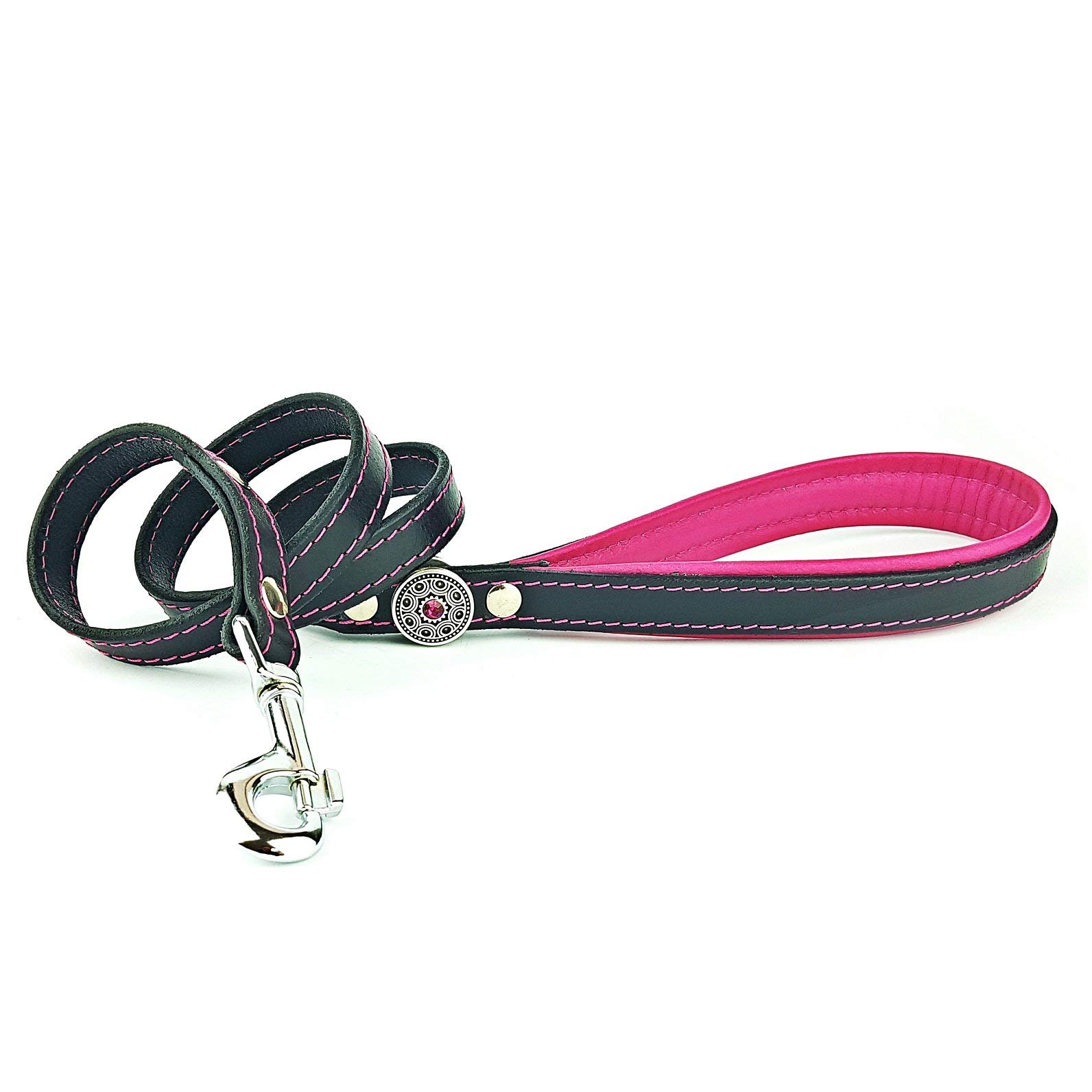 Bestia "Bijou genuine leather dog lead. 43 inch long, 0.8 inch wide. Heavy snap. Rivet decoration