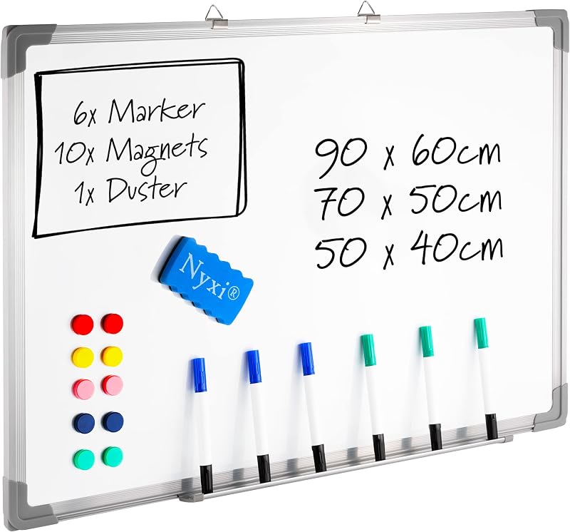 Nyxi Whiteboard 90x60 cm Dry-Wipe Magnetic Aluminium Frame with Zinc Rear Sheet