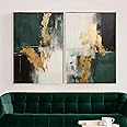 Green And Gold Abstract Wall Art Dark Green And Black Abstract Canvas Wall Art Emerald Green Pictures Gold Foil Artwork Black Gold Green Painting Modern Abstract Room Decor 16x24inx2pcs No Frame