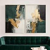 Green And Gold Abstract Wall Art Dark Green And Black Abstract Canvas Wall Art Emerald Green Pictures Gold Foil Artwork Black Gold Green Painting Modern Abstract Room Decor 16x24inx2pcs No Frame