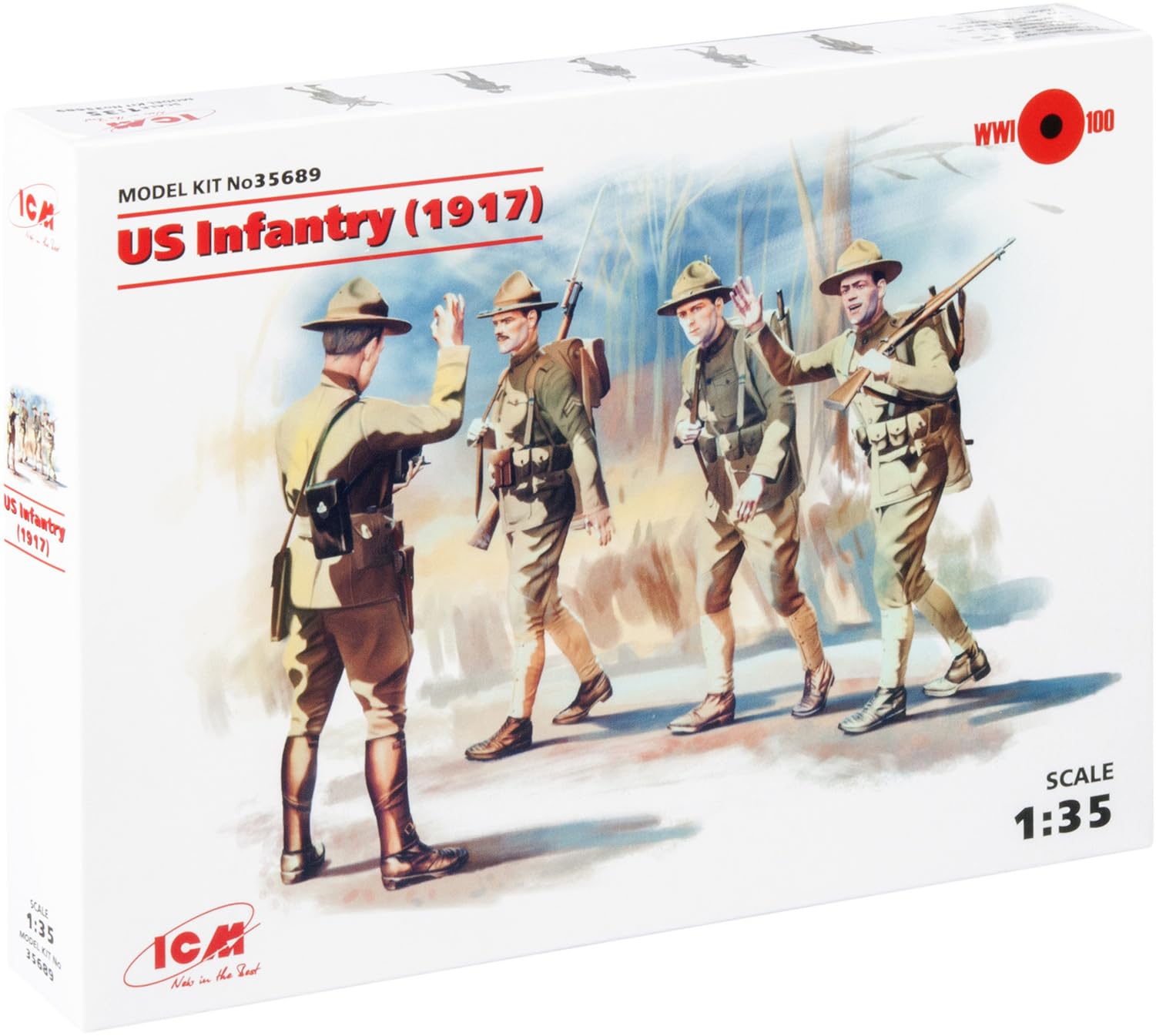 ICM Trailer – 1/35 WWI US Infantry 4 Figures Plastic Model Kit