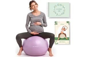 Trideer Pregnancy Birthing Ball - 1.7mm Extra Thick Yoga Ball for Maternity, Labor, Exercise, Physio, Recovery - Guide & Baby Memory Book Included - 440LB Anti-Burst & Non-Slip Stability