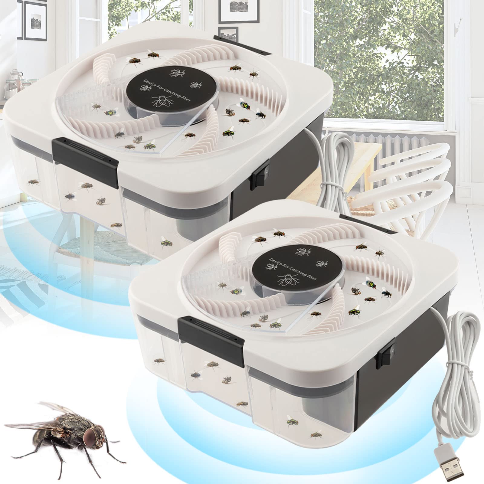 Photo 1 of **USED/DIRTY** Electric Fly Trap Pest Device Gnat Flying Insect Trap Automatic Indoor Fly Catcher Pest Traps Reject Control Catcher Insect Repellents Tools for Patios Ranch(2 Pcs)