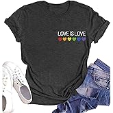 Pride Tshirt for Women Embroidery Rainbow Graphic Shirt LGBTQ+ Short Sleeve Equality Tee Tops