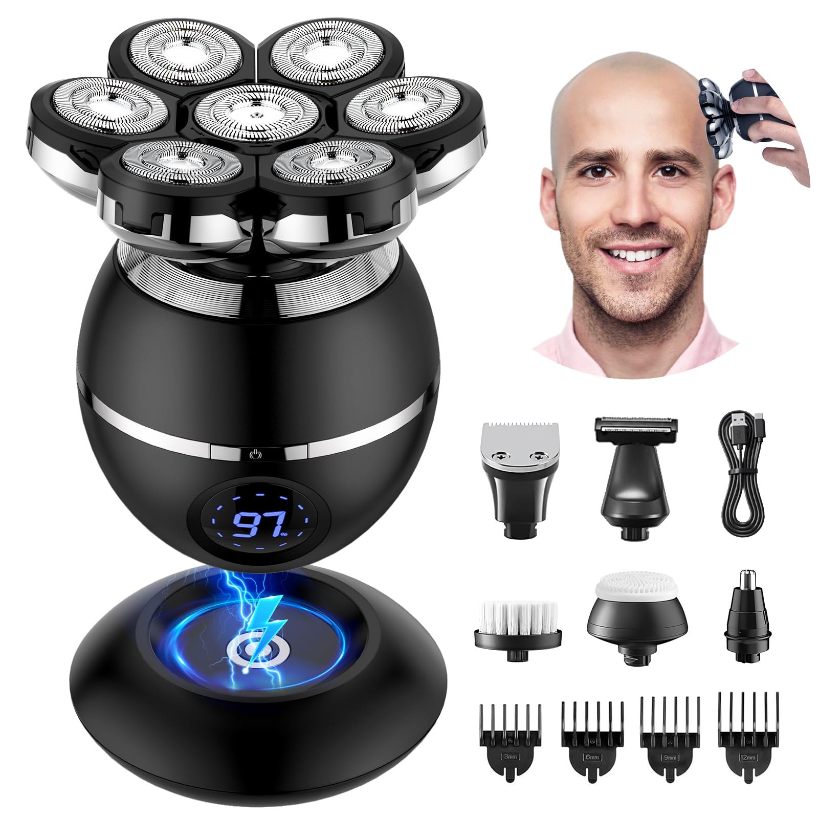 ETENTOUS Head Shavers for Men, 2024 Upgraded Head Shavers for Bald Men, IPX6 Waterproof Head Shaver, LED Display, Rechargeable Mens Head Shaver