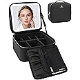 Relavel Makeup Bag with Light Up Mirror, Makeup Case Travel Cosmetic Bags Brush Organizer Storage Box, Rechargeable Vanity Mirror with 3 Color Lights, High Frame Mirror Protection (Black)
