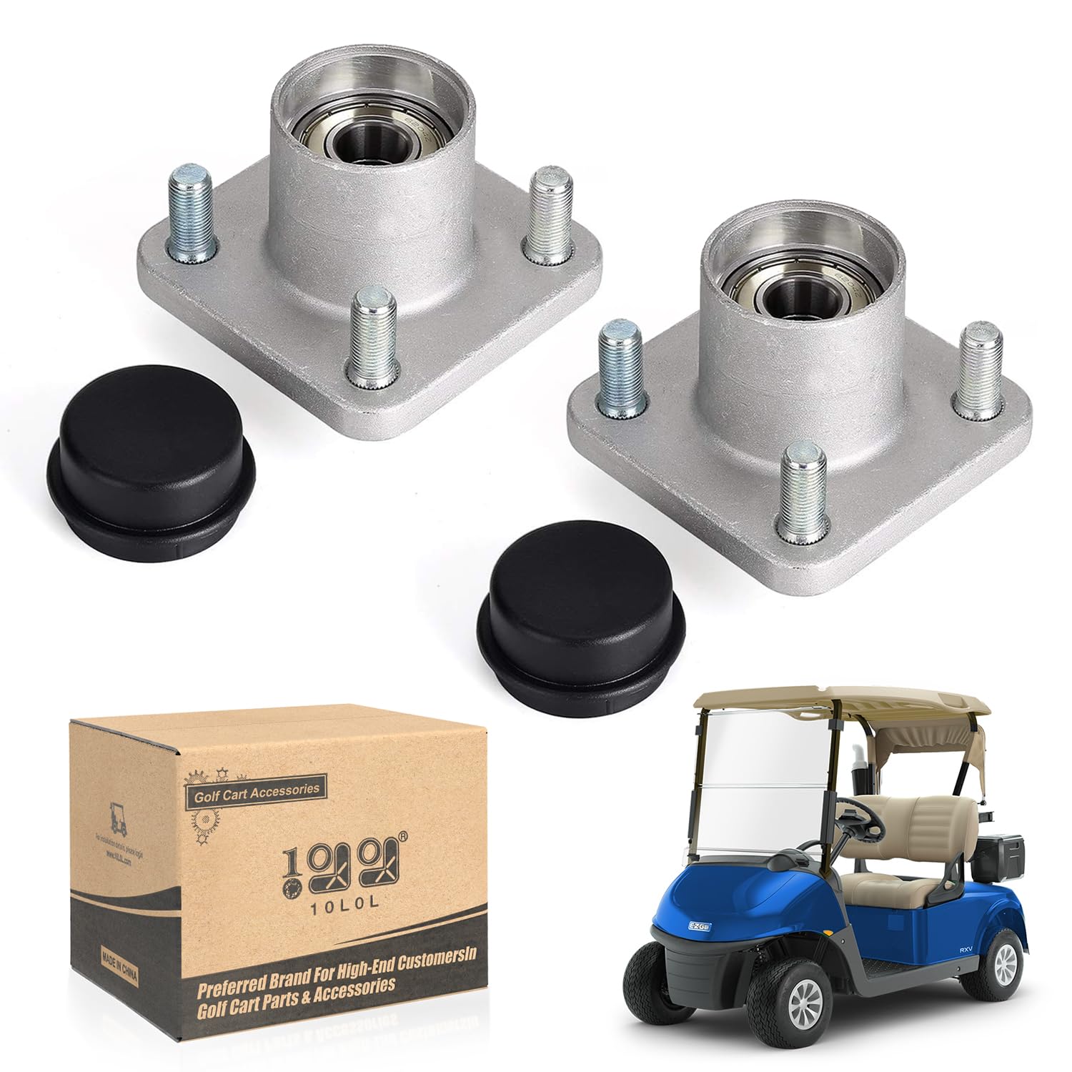 Photo 1 of 10L0L RXV Front Wheel Hub Assembly with Hub Bearings/Oil Seals/Dust Covers for EZGO RXV G&E Golf Carts 2008 Up. OEM# 609603, 600001, 6204 (Pack of 2)