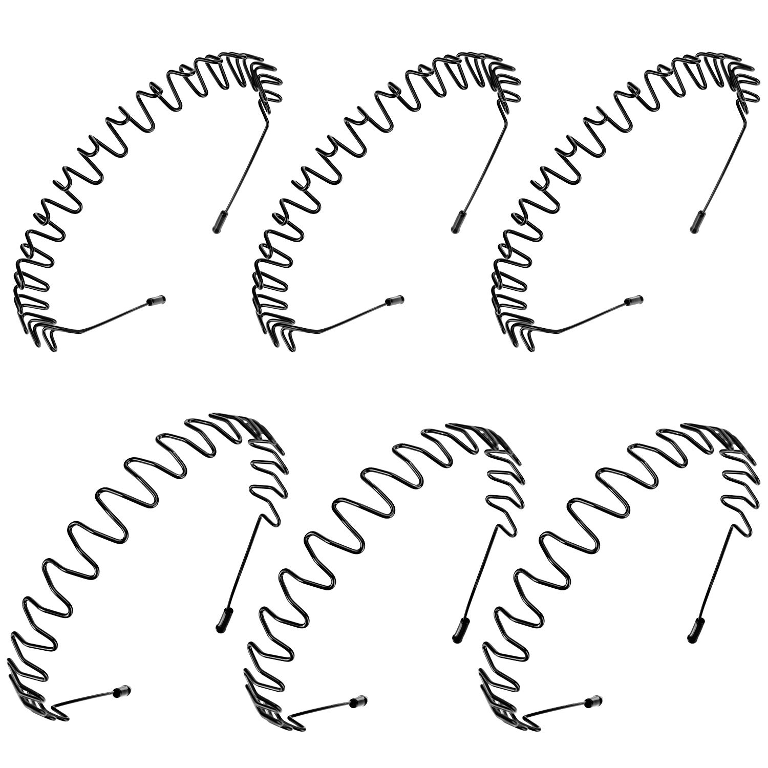 6 Pieces Metal Headbands Wavy Hairband Spring Hair Hoop Black Unisex Men Women Elastic Non Slip Sports