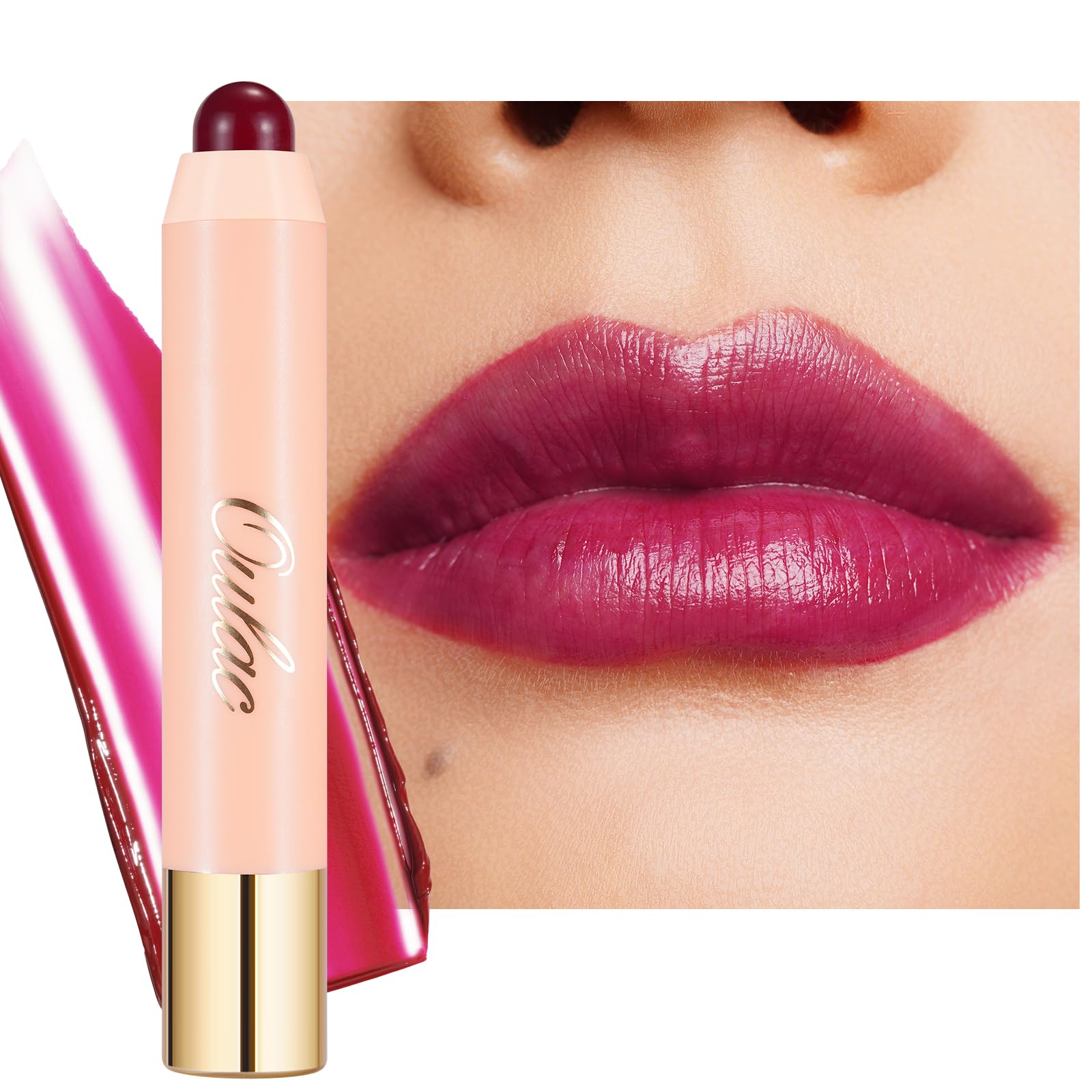 Oulac Magenta Lipstick - Moisturizing Lipstick Tinted Lip Balm for Dry Lips, Hydrating Creamy Lip Crayon & Blush - Lip Colour and Cheeks Makeup | 2.48g, JUICY! (04)