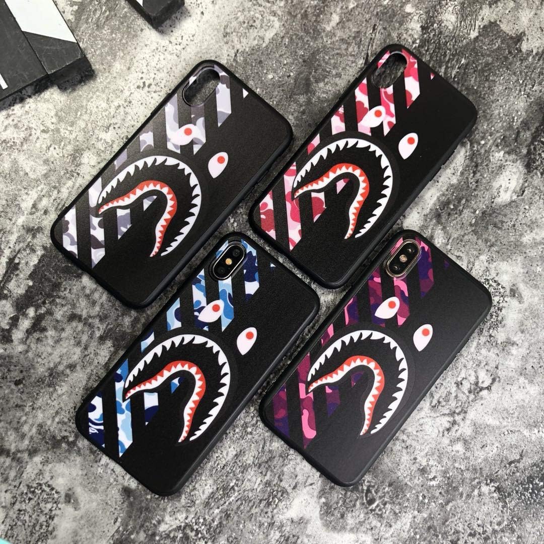for iPhone Xs Max Shark Teeth Bape Camo Print Hardshell Silicone Case with Matte Finish Thin Protective Case for Girl Boy Women Supreme Gift Street Hypebeast Fashion (Silver/Black)