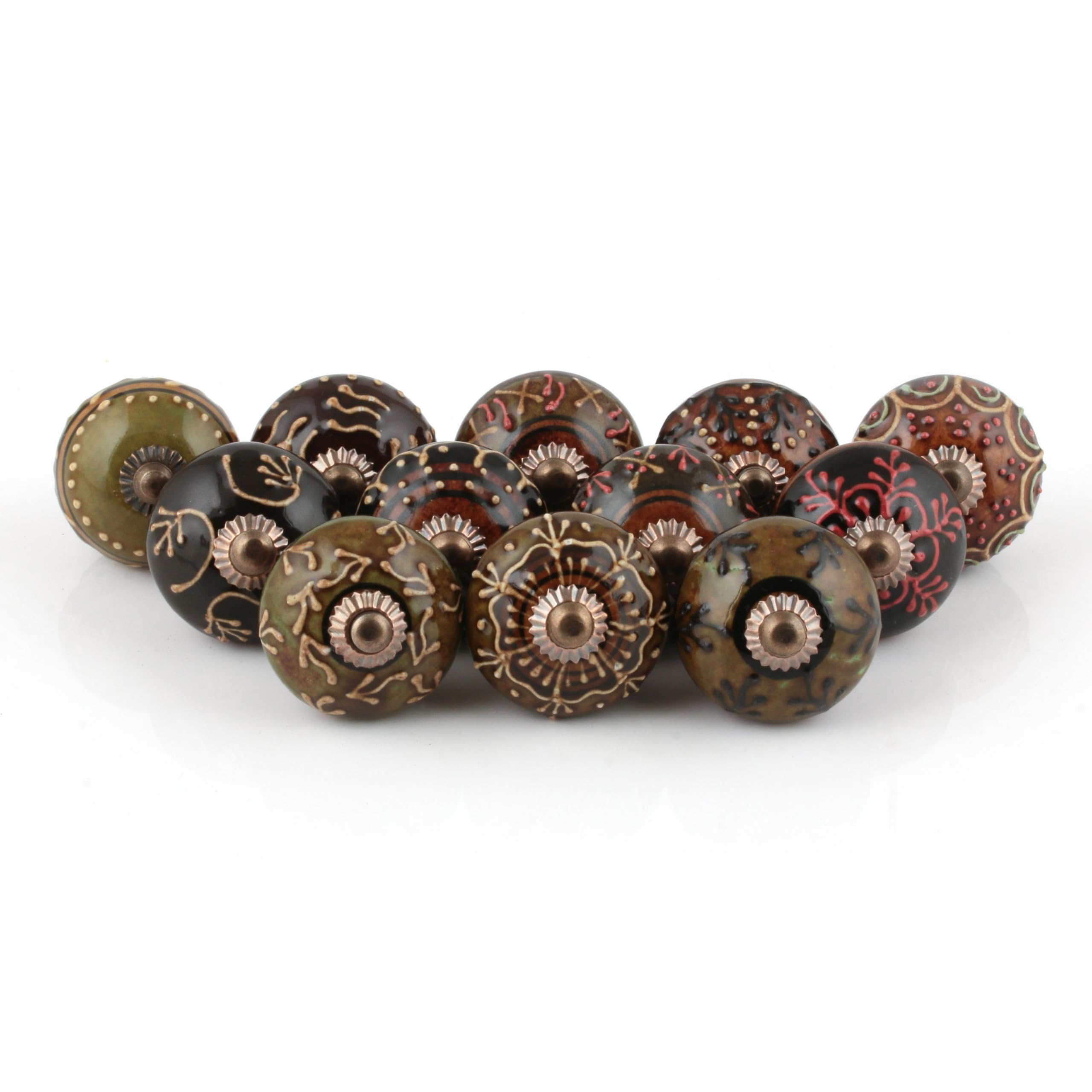 Rasiya Art Drawer Knobs for Cupboards - Decorative Hand Painted Ceramic Pull Handles Boho Home Decor Cabinet Knobs - Pack of 12 — image 1