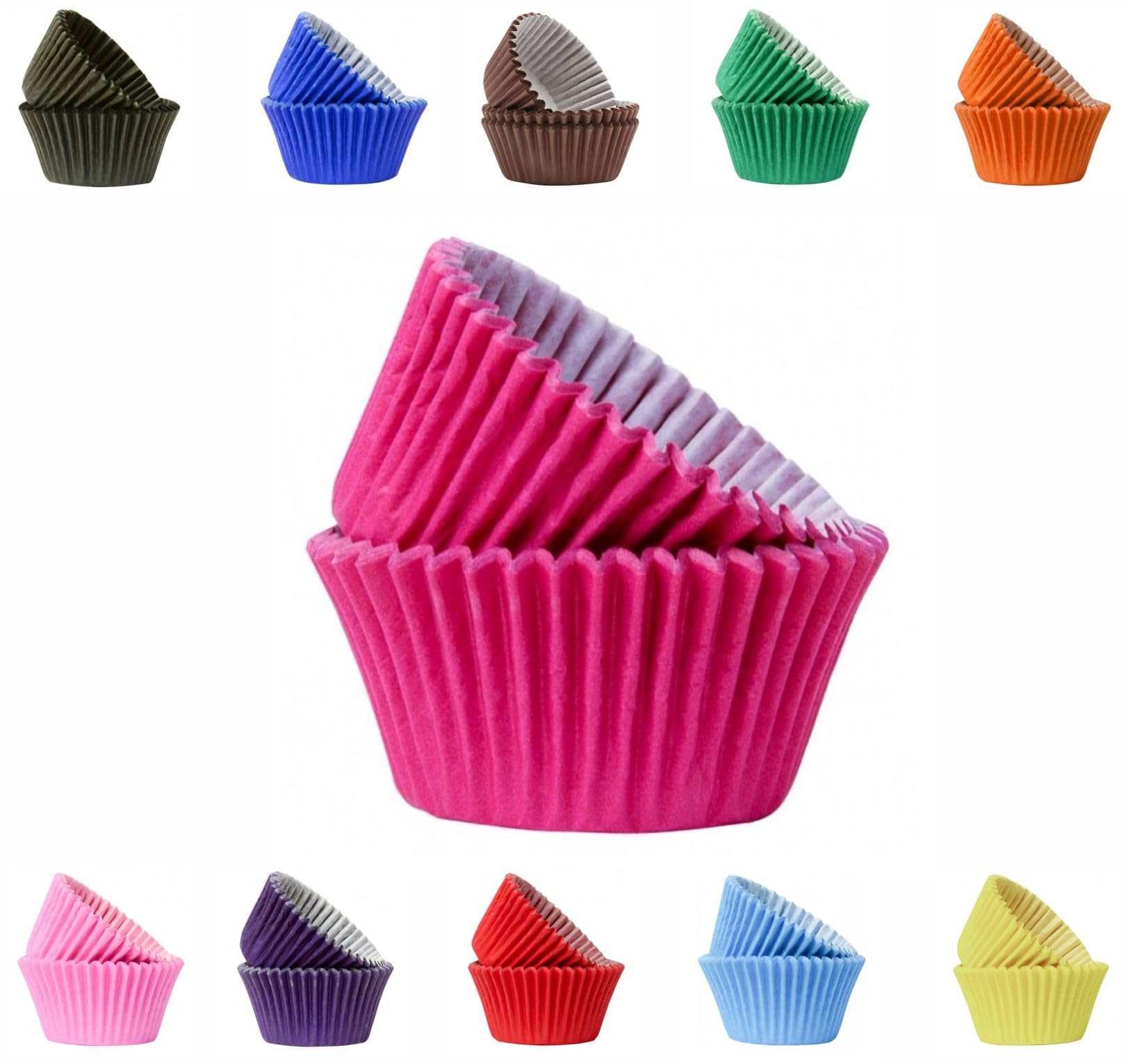 Vibrant, Colourful Baking Cupcake Cases, Greaseproof Paper Baking Cups 50mm Cup Cake Muffin Cases (50, Hot Pink)