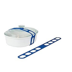 Lid Latch the reusable universal lid securing strap for crockpots, casserole dishes, pots, pans and more. Make it easy to transport your favorite dishes with one simple, flexible strap. (Blue)