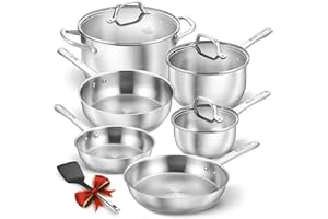 KOCH SYSTEME CS Pots and Pan Set with Tri-ply Bottom, 10 Piece Stainless Steel Cookware Set with Lids, Stay-Cool Riveted Hand