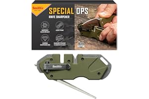 SMITH'S Smith’s 50981 Pocket Pal Tactical Knife Sharpener - OD Green - 2 Stage Sharpener & Diamond Sharpening Rod - Pocket Clip - Outdoor Hunting Knife & Hook Sharpener - Compact & Lightweight