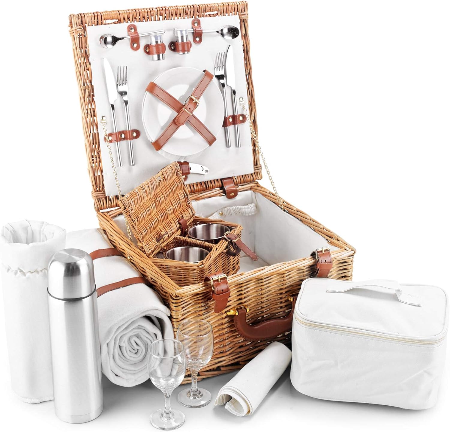Luxury Fitted Picnic Hamper Basket, 2Person (15") Amazon.co.uk Grocery