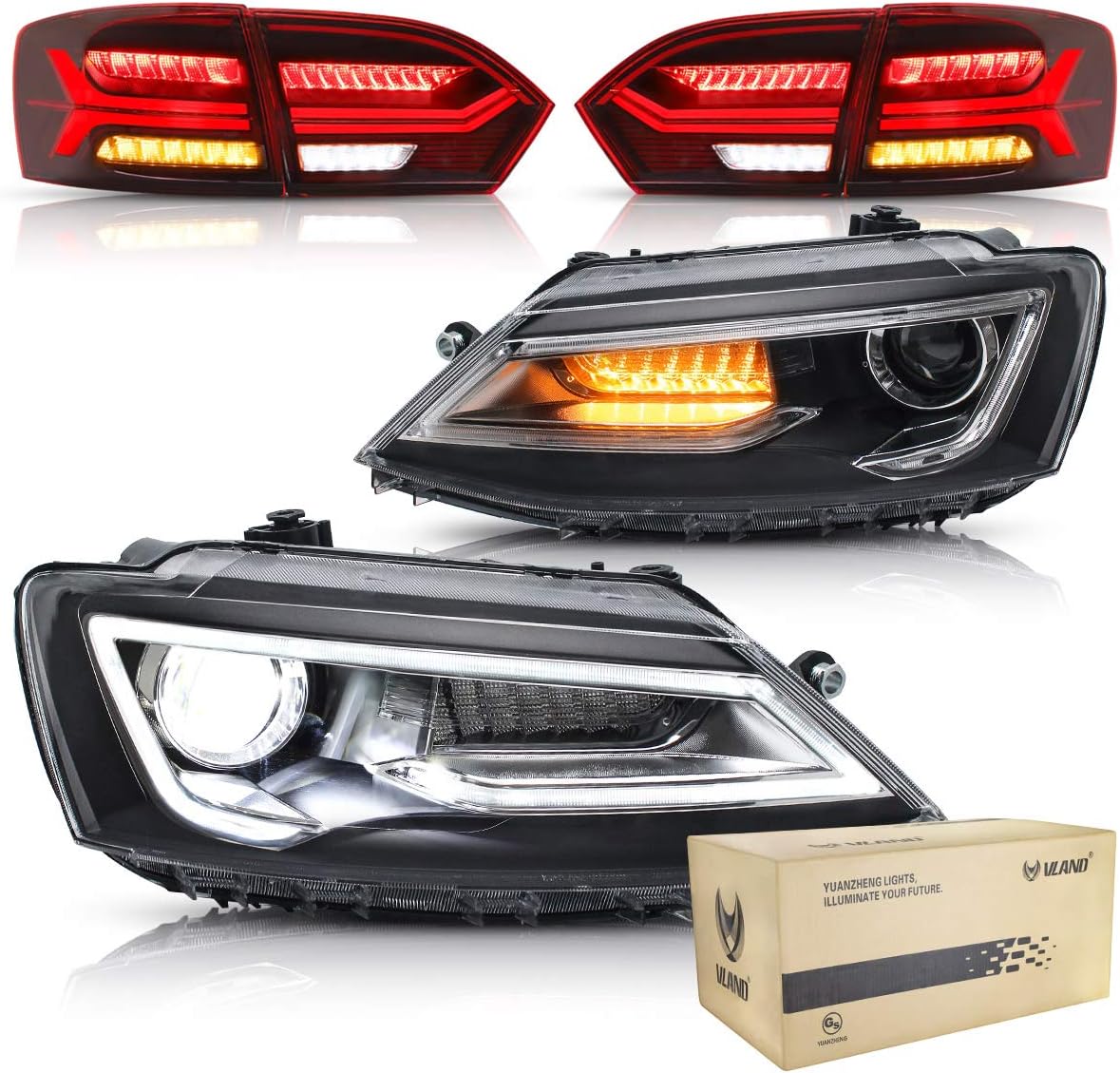 USEKA LED DRL Headlights For Jetta MK6 2012-2017 Dual Beam Lens Running Frontlight And Taillight