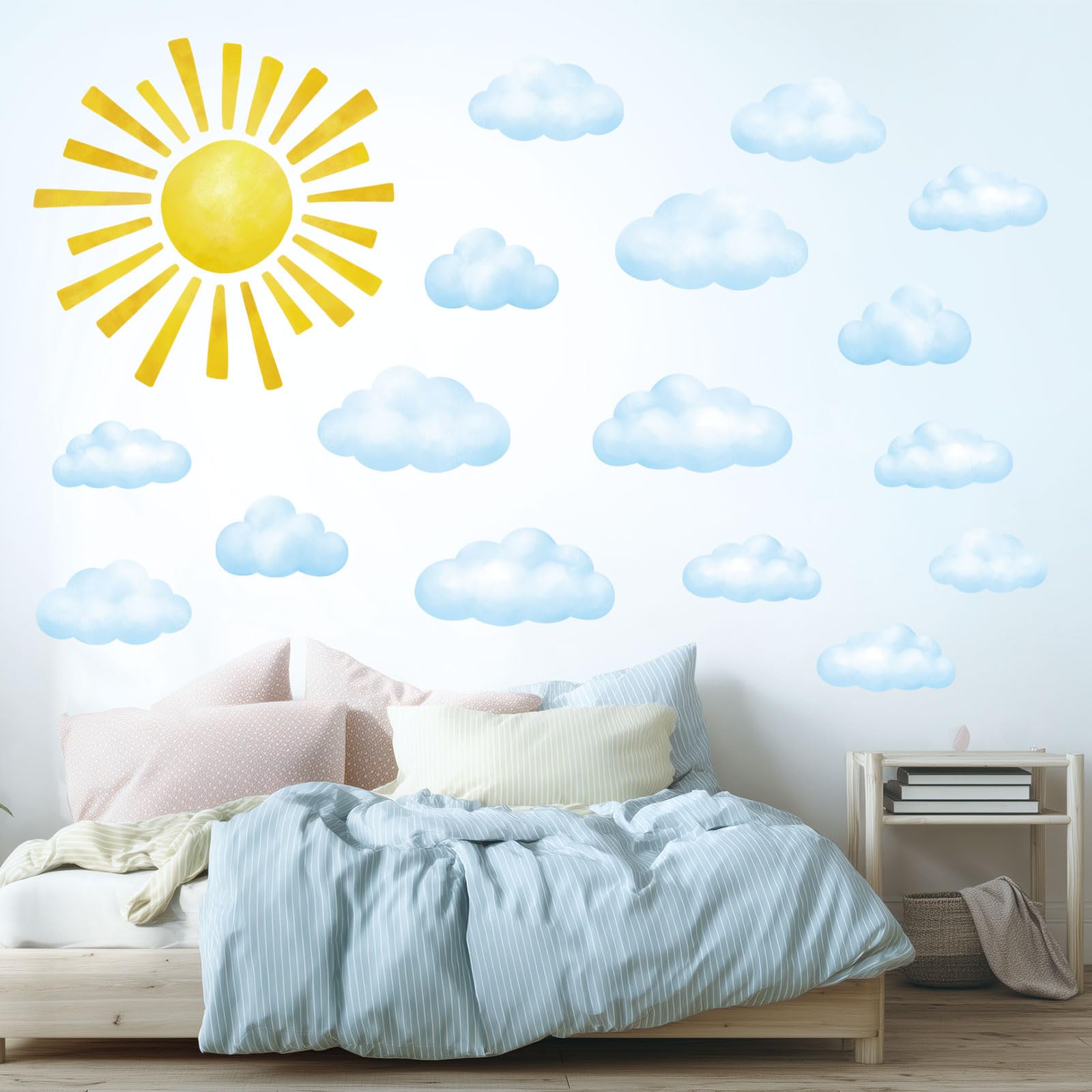 DECOWALL DS12-8079 Sun Clouds Wall Stickers 78pcs Polka dot Cloud Decals Removable for Baby Kids Nursery Girls Boys Bedroom Living Room Wall Décor