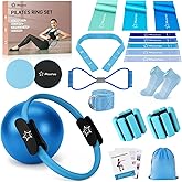Pilates Ring Set, Pilates Essentials Kit for Home Workouts Women, Yoga Equipment Set with 14 Inch Magic Circle, 9.8” Ball, 5 Resistance Bands, 3 Long Stretch Bands, Core Sliders, Non-slip Socks