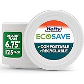Hefty™ ECOSAVE Compostable Disposable Paper Plates Dessert 6.75", 125 Count, White