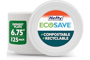 Hefty™ ECOSAVE Compostable Disposable Paper Plates Dessert 6.75", 125 Count, White