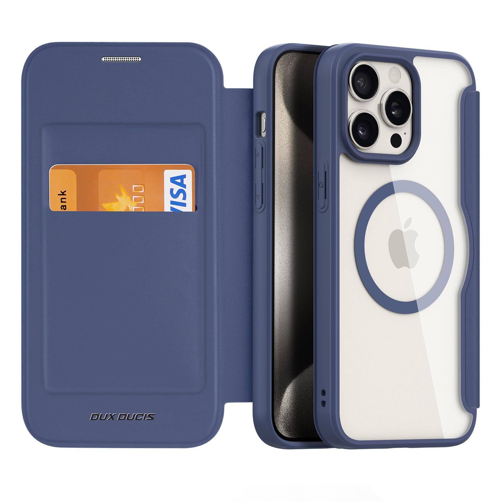 DUX DUCIS Magnetic Case for iPhone 15 Pro Max, [Compatible with MagSafe] Premium Flip Leather Card Holder with RFID Blocking Clear Shockproof Phone Case Cover for Apple iPhone 15 Pro Max (Deep Blue) — image 1