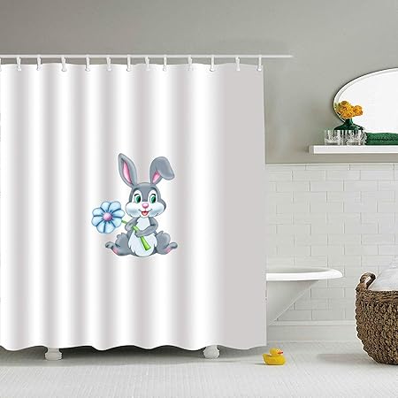 American Shower Curtain Easter Rabbit Fabric Bathroom Decor Set With Hooks Amazon Co Uk Kitchen Home