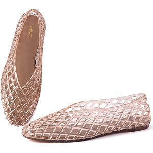 Noctivelle Women Jelly Shoes Clear Mesh Flat Sandal V-Shaped Breathable Comfort Slip On Waterproof Transparent Summer Beach P
