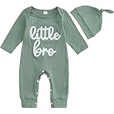 pengnight Newborn Baby Boys Girls Romper Long Sleeve Lil Bro Letter Print Solid Color Bodysuit Jumpsuit