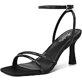 Mostrin Womens Sandals Strappy Heels for Women Ankle Strap Lace Up Square Open Toe Heels Tie Up Stiletto High Heeled Sandals for Prom, Party, Daily Wear