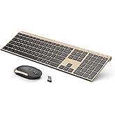 Wireless Keyboard and Mouse, Vssoplor 2.4GHz Rechargeable Compact Quiet Full-Size Keyboard and Mouse Combo with Nano USB Receiver for Windows, Laptop, PC, Notebook-Black Gold